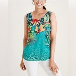 Womens  Floral Tropical To Solid Reversible Tank Top Shirt
